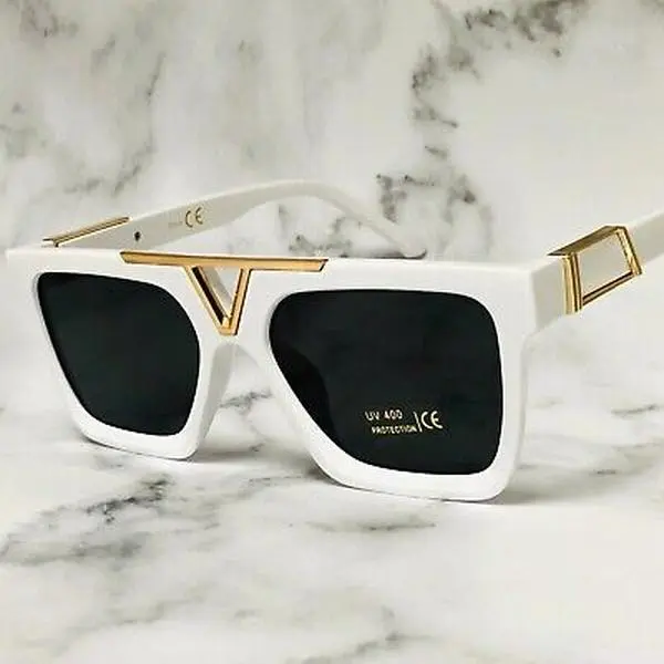 MENS SUNGLASSES DESIGNER SQUARE RETRO WHITE FRAME SHADES FASHION