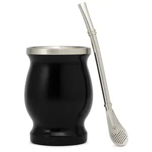 Ritual Mate -   Premium Yerba Mate Gourd Set (8oz, Double-Walled Stainless Steel Cup + Bombilla + Cleaning Brush)