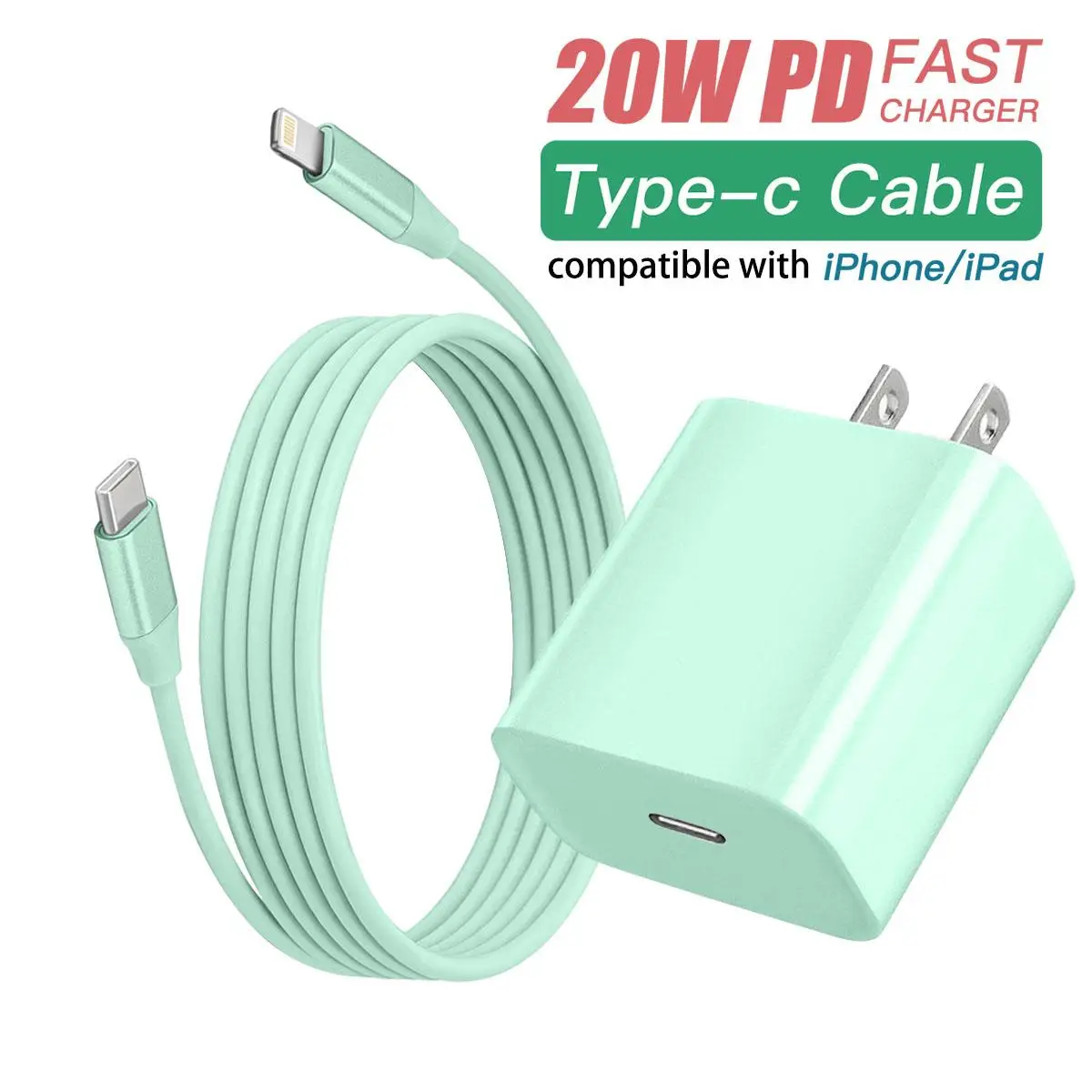 1 Set 20W PD Charger Charging [MFi Certified] Type-C Wall Charger Block with USB-C Cable, 12W Portable Charger Cable, Anti-breakage Phone Charger