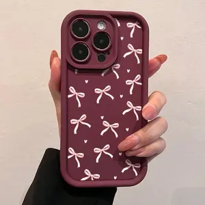 Sexy Wine Heart Butterfly Knot Pattern Phone Case, Compatible with iPhone 11/12/16/13/14/15/7plus/8plus/x/XS Max.XR