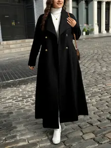 Women's Casual Double-Breasted Collared Thick Elegant Chic Wool Coat, Long Sleeve Fitted Jacket with Pockets, Fall & Winter Fashion Outerwear Womenswear