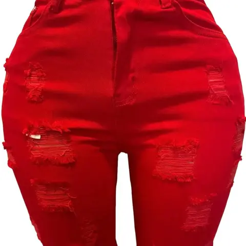 High Waist Distressed Denim Bermuda Short,Ripped Jeans Shorts with Raw Hem.