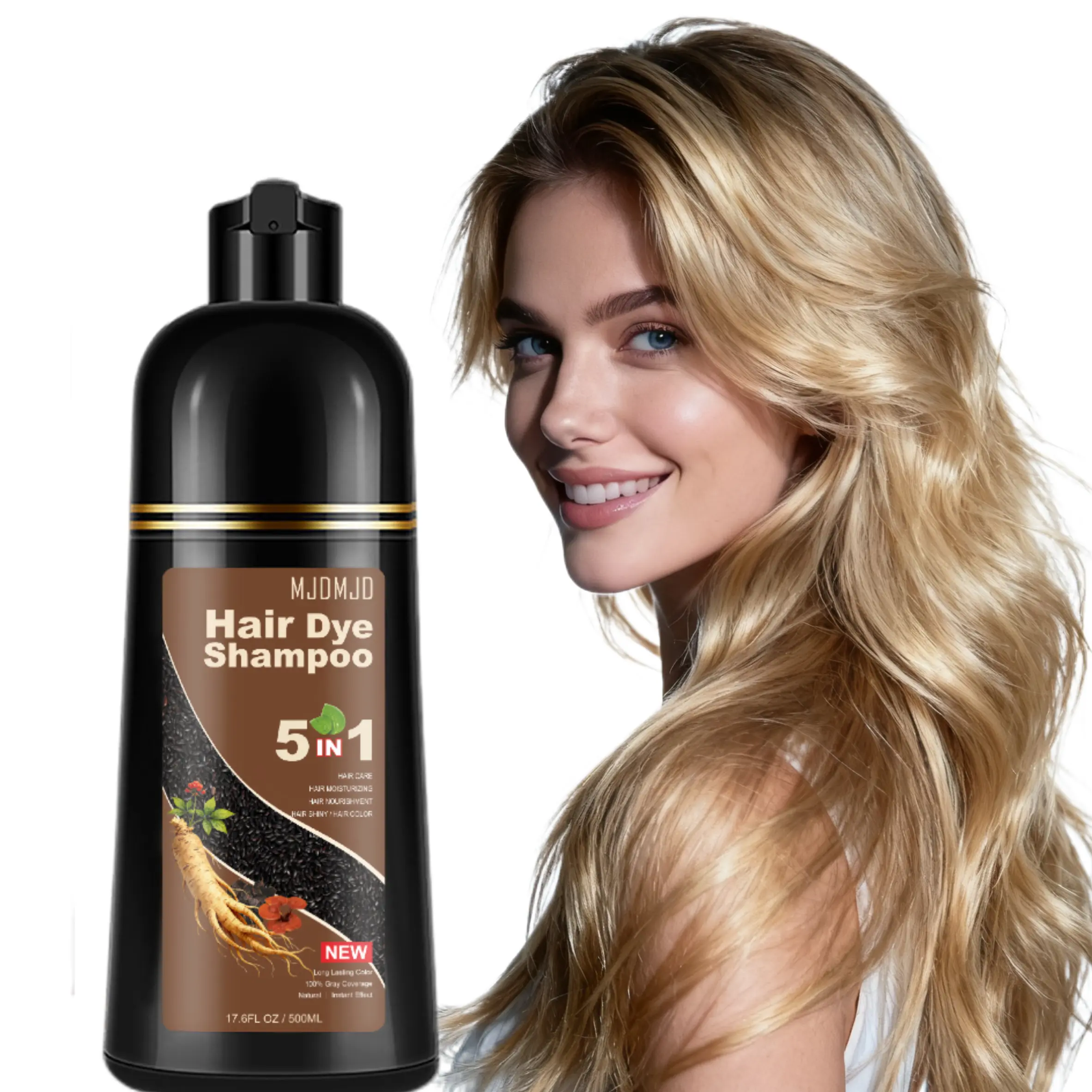 Blonde Brown Hair Dye Shampoo 5 in 1, Plant-Based Formula with Natural Ingredients, Gentle Nourishing and Cleansing Care, Instant Long-Lasting Blonde Brown Hair Color for Men & Women, 500ml