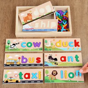 Wooden Spelling Game, 60pcs/set Alphabet & Number & Transportation Pattern Puzzle, Wooden Stacking Puzzle, Early Education Learning Toy for Kids