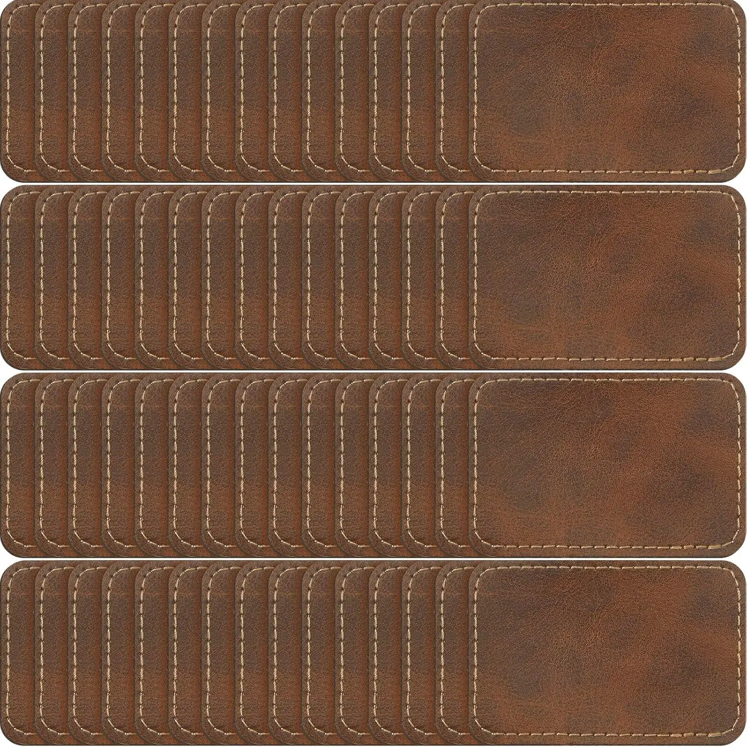 60 Pcs Rustic Faux Leather Patches for Hats, 3x2 Inch Golden Brown Blank Rectangles, Iron-On and Self-Adhesive for DIY Custom Engraving, Weddings, Custom Patches, Laser Engraving, Baby Showers, Birthday Parties, Rustic Look, 3 X 2 Inch