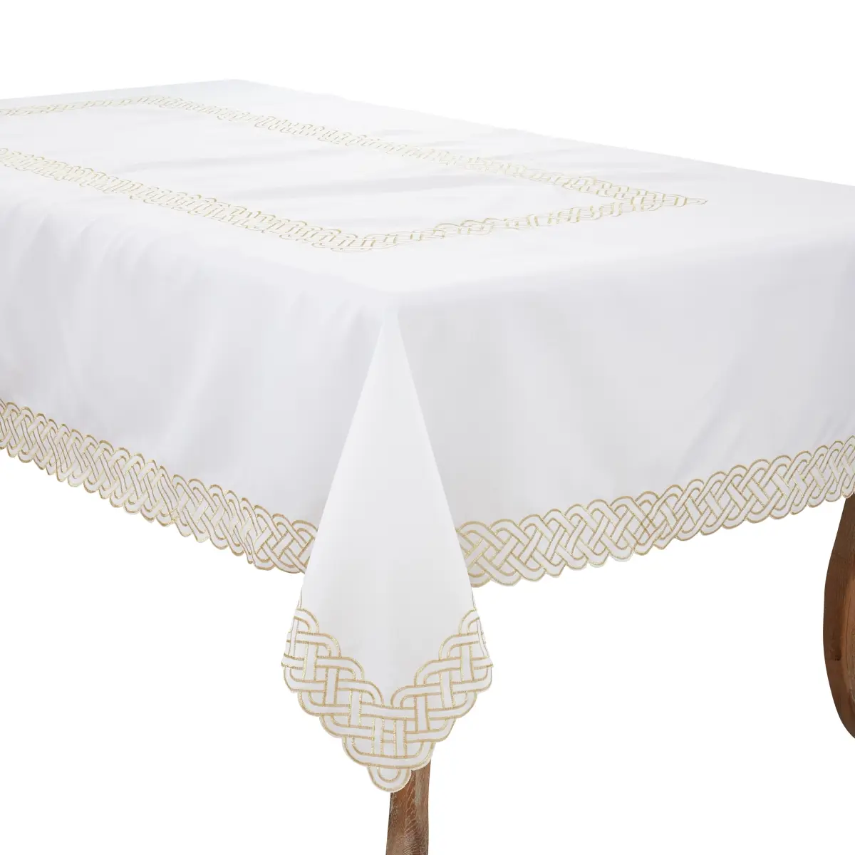 Saro Lifestyle 1729.GL6590B Oblong Tablecloth - 65x90 in., Gold Braid Embroidery Trim, Classical Look, for Home Kitchen Dining Tables, Oblong Shape