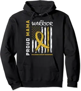 Gold Proud Mama of a Warrior Childhood Cancer American Flag Pullover Hoodie - Dilpreetka Shop 32B098Q6BWXY