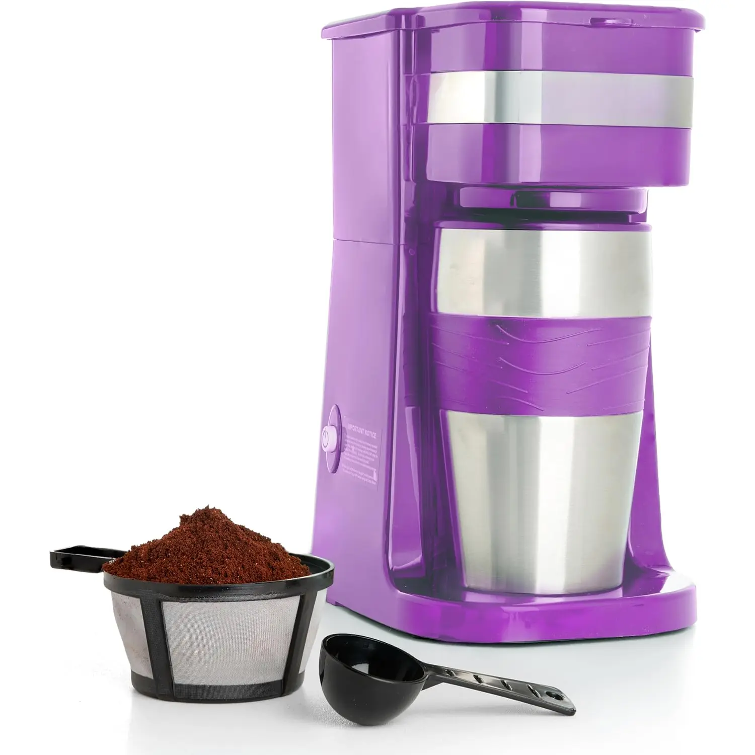 Personal Single-Serve Coffee Maker & 14oz Travel Mug, Drip Coffee Brewer & Tumbler, Auto Shut Off &  Filter, Purple Coffee Maker Compatible with Coffee Grounds