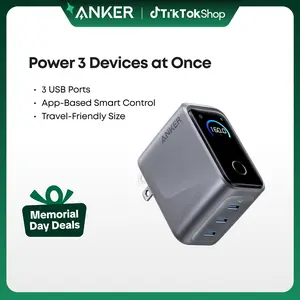 #SummerVibes Anker Nano Adapter, 5-in-1 Ultra-Compact Global Charger with 2 USB-C, 2 USB-A, and 1 AC, Perfect for International Travel (1-Pack)