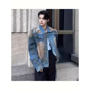 Vintage Denim Jacket – Outerwear for Men Classic USA Streetwear Style, Casual Layer Essential Menswear Coats old money outfits Tops Navy Blue