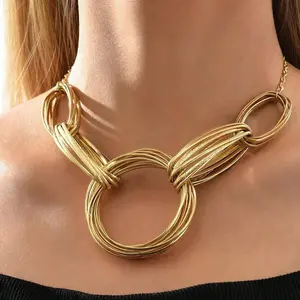 Fashionable and exaggerated punk multi-layer line circle splicing necklace niche personality retro girl clavicle chain