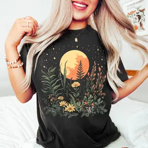 Boho Wildflowers Shirt, Celestial Shirt, Goblincore Clothing, Vintage Nature Graphic Tshirt, Cottagecore Shirt, Hippie Clothes