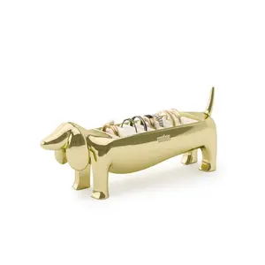 Umbra Dachsie Ring Holder - Holds Up to 10 Rings, Polished Metallic Finish, Velvet Padded Base, Jewelry Storage Organizer for Dog Lovers