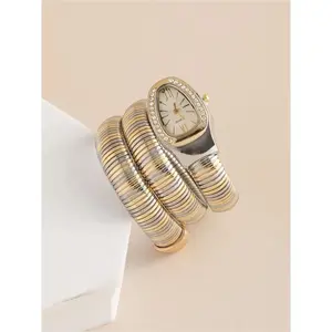 1count Women's Watches Snake Shape Diamond Watch For Women Luxury Ladies Gold Watch Analog Quartz Watch With Flexible Alloy Strap