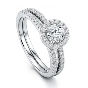 BERRICLE Sterling Silver Halo Wedding Engagement Promise Rings Stackable Band for Her, Round Cut Cubic Zirconia CZ Ring Set