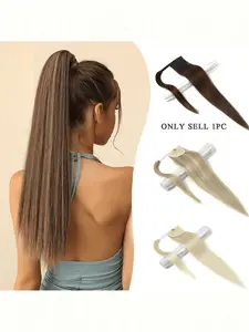 Chocolate Real Human Hair Ponytail Extensions, Natural Straight Brazilian Hair Wrap-Around Clip-In Ponytail, Medium Length Contemporary Style