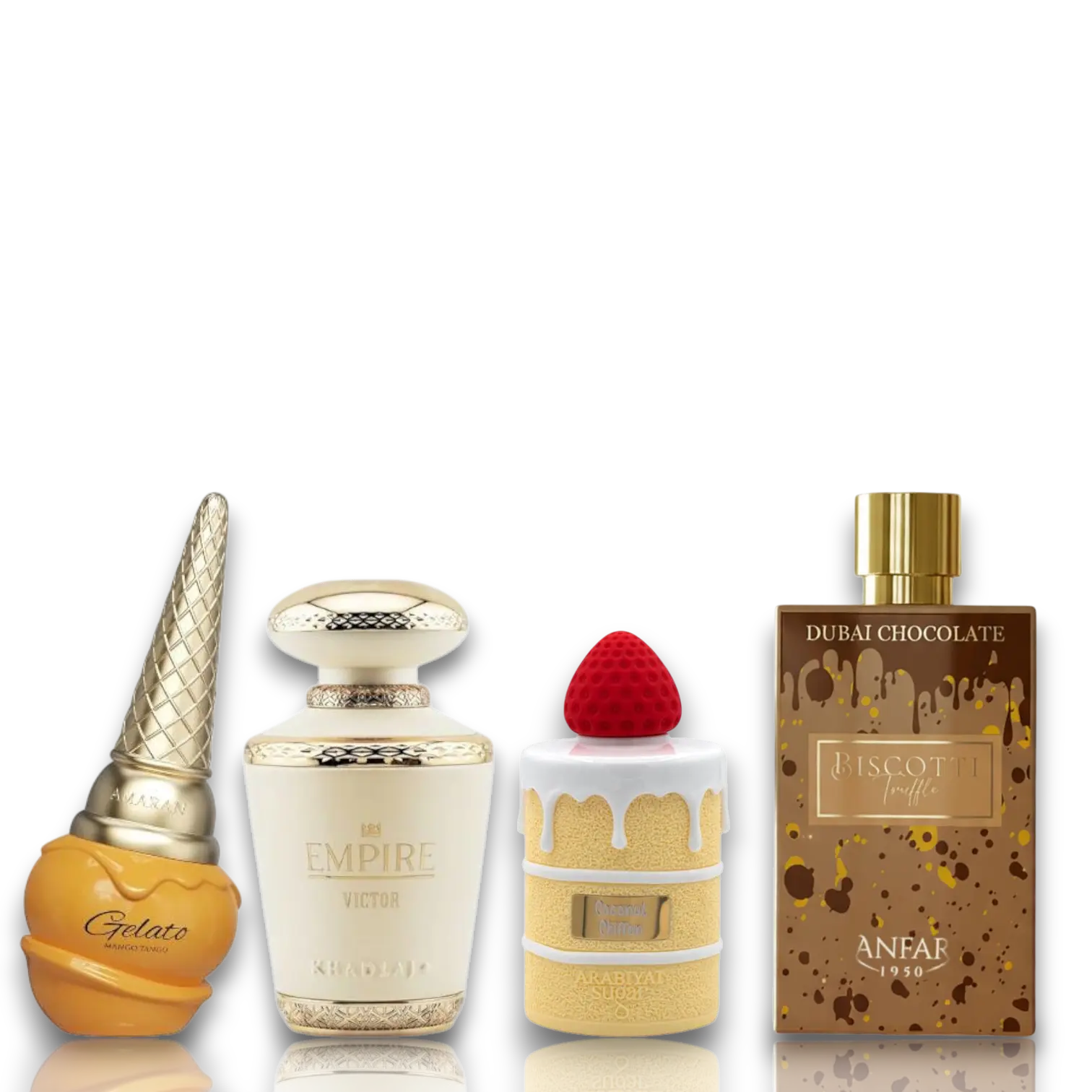 Oudlash Sweet's Bundle | Amaran Mango Tango + Khadlaj Empire Victor + Anfar Biscotti Truffle + Arabiyat Strawberry Tres Leches | Unisex Fragrance | 100 ML - 3.4 OZ | Eau De Parfum | Cinnamon - Cardamon & Cocoa