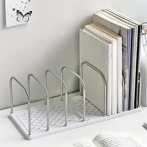 1 piece stainless steel + PP desktop bookshelf | Non-slip base with adjustable divider vertical small bookstand | Modern simple desk storage rack for mail and document storage