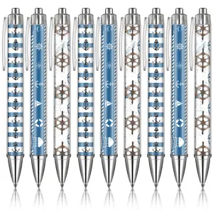 9-Pack Anchor Theme Ballpoint Pens with Replaceable Design Inserts - Premium Nautical Gift Set, Smooth Black Ink Pens for Sailing & Ocean Lovers