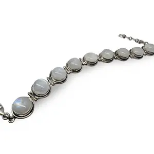 Sterling Silver Rainbow Moonstone Bracelet – Signed ARYA 925 – Adjustable June Birthstone Jewelry