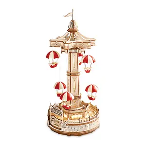 【self-assembly puzzle】ROKR Parachute Tower DIY Music Box 3D Wooden Puzzle EA01 -3D Puzzles for Kids and Adults-Christmas STEM Toy Gifts