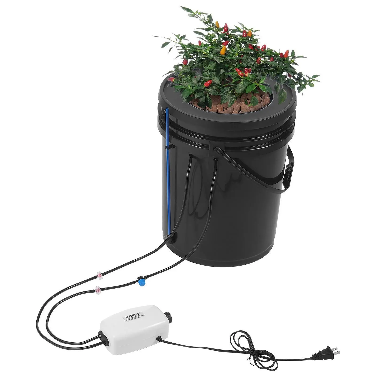 【SummerFinds】VEVOR DWC Hydroponics Grow System,  , Hydroponic Growing System with Top Drip Kit, 5-Gallon Deep Water Culture with Air Pump, Air Stone and Water Level Device for Leafy Vegetables(1 Bucket+Top Drip Kit)