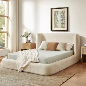 Yechen Queen Platform Bed Frame, Upholstered Queen Bed Frame with Headboard, 6.3" Thick Padded Cloud Bed Frame with CULP Performance Fabric, Tool-Free Assembly, No Box Spring Needed, Noise Free, Cream