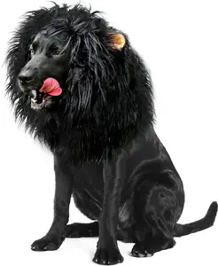 Lion Mane Wig for Dogs with Ears, Funny Pet Costumes for Halloween Christmas (Size M, Black)