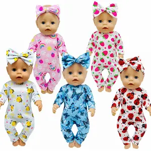 5 Sets 14-16 Inch Baby Doll Clothes,  Romper and Bow Headband, New Born Doll Outfits with Rompers & Accessories for New Born 43cm Toy Baby Doll 14-16 Inch/15 Inch/18 Inch/Girl&Boy Perfect Christmas Birthday Party Gift ( No Doll),