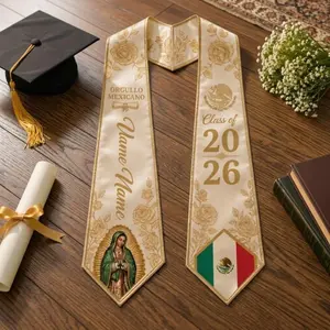 Custom Orgullo Mexicano Graduation Stole 2026 – Virgin of Guadalupe & Mexican Flag Sash, Personalized Latino Grad Gift