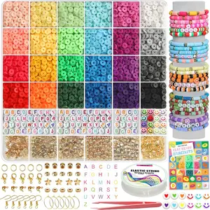 6000+PCS Clay Beads Bracelet Making Kit,24 Color DIY Flat Preppy Beads for Friendship  Making,Polymer Heishi Beads with Charms Gifts for Teen Girls Crafts for Ages 4-12