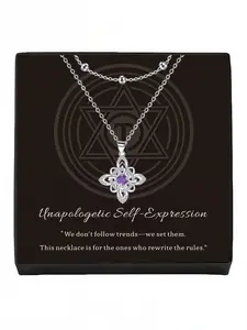 Amethyst Four-Leaf Lucky Necklace 2-Piece Celtic Knot Wreath Double Layer Stackable Necklace, Luxury Inlaid Zircon Clavicle Chain, Essential for Daily Wear, Lucky Amulet Necklace, Perfect Mystery Gift for Valentine’s Day & All Festivals
