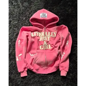 hip-hop letter patch embroidered hoodie personality street men and women loose zipper cardigan top