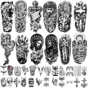 77 Sheets Christian Temporary Tattoo Adult Men Women Kids Religious Jesus Cross God Christ Catholic Realistic Half Sleeve Body Fake Tattoos Stickers