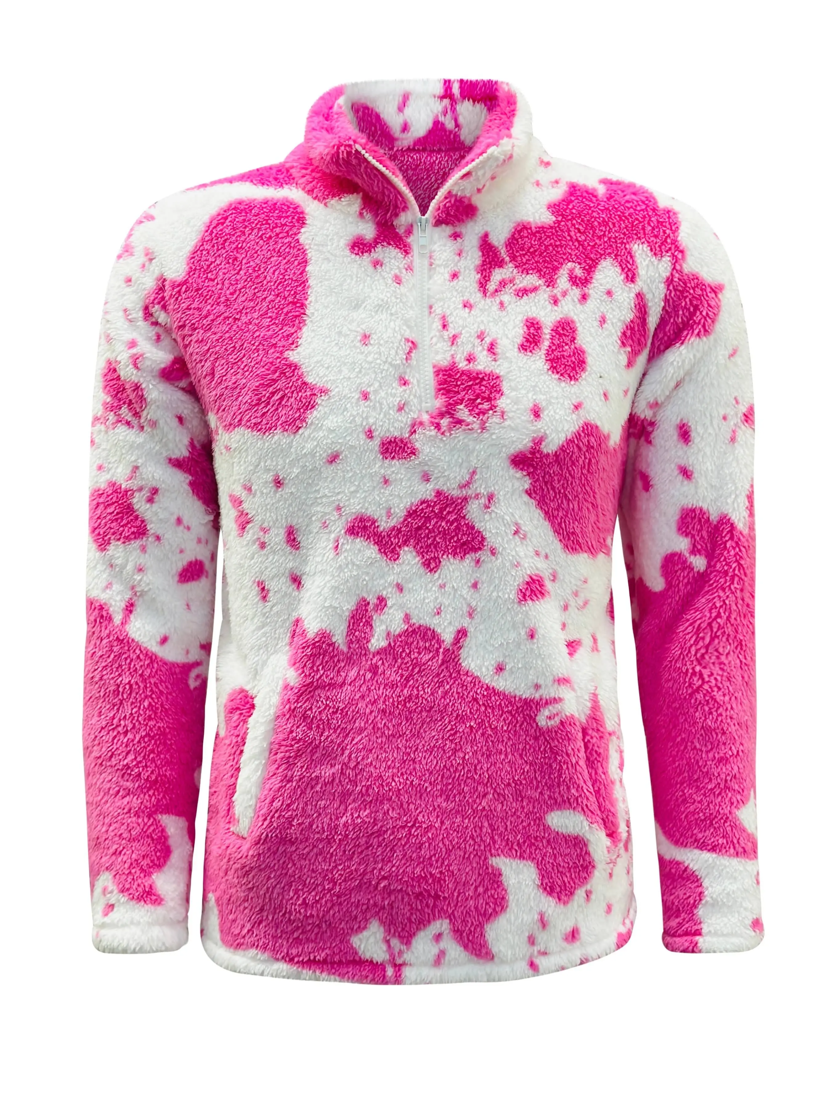 Sherpa Pink Cow Pullover Women: 2X-Large