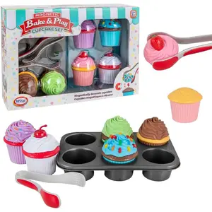 Magnetic Bake & Play Cupcakes Toy Set, Pretend Cupcake Kitchen Kit for Kids, Gifts for Toddler Girls - 20 Pieces