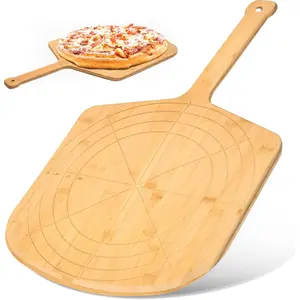 Wooden pizza peel 16 inch board with engraved sizes multipurpose bamboo pizza cutting board wood pizza peel pizza spatula paddle and serving board with size and cutting guide