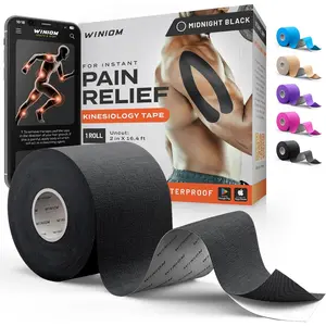 Waterproof Athletic Sports Tape for Knee Shoulder Arm & Back Support, 3-5 Day Adhesion, Hypoallergenic Latex-Free with Taping Guide, Uncut 2inx16.4ft Midnight Black 1 Roll