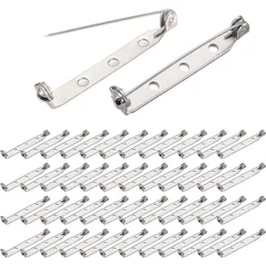 BEADNOVA Brooch Pin Back 60pcs Bar Pin Back 1.5 Inch Clasp Pinback Brooch Backings for Crafts Badge Name Tag DIY Jewelry Making and Craft (60 Pcs, Silver Color)