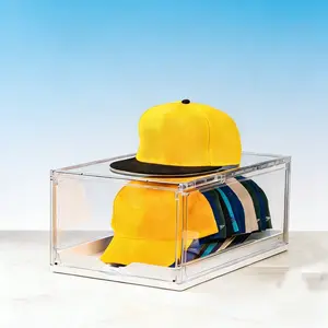 Baseball Cap Storage Box Bin, Transparent Plastic Hat Organizer with Drawers, Large Capacity Stackable Display Rack, Holds Up to 12 Hats