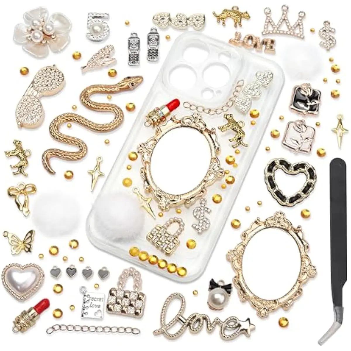 Junk Case Charms Kit, Junk Phone Cases with Sparkly Gorgeous Charms for Customizing Case DIY Craft