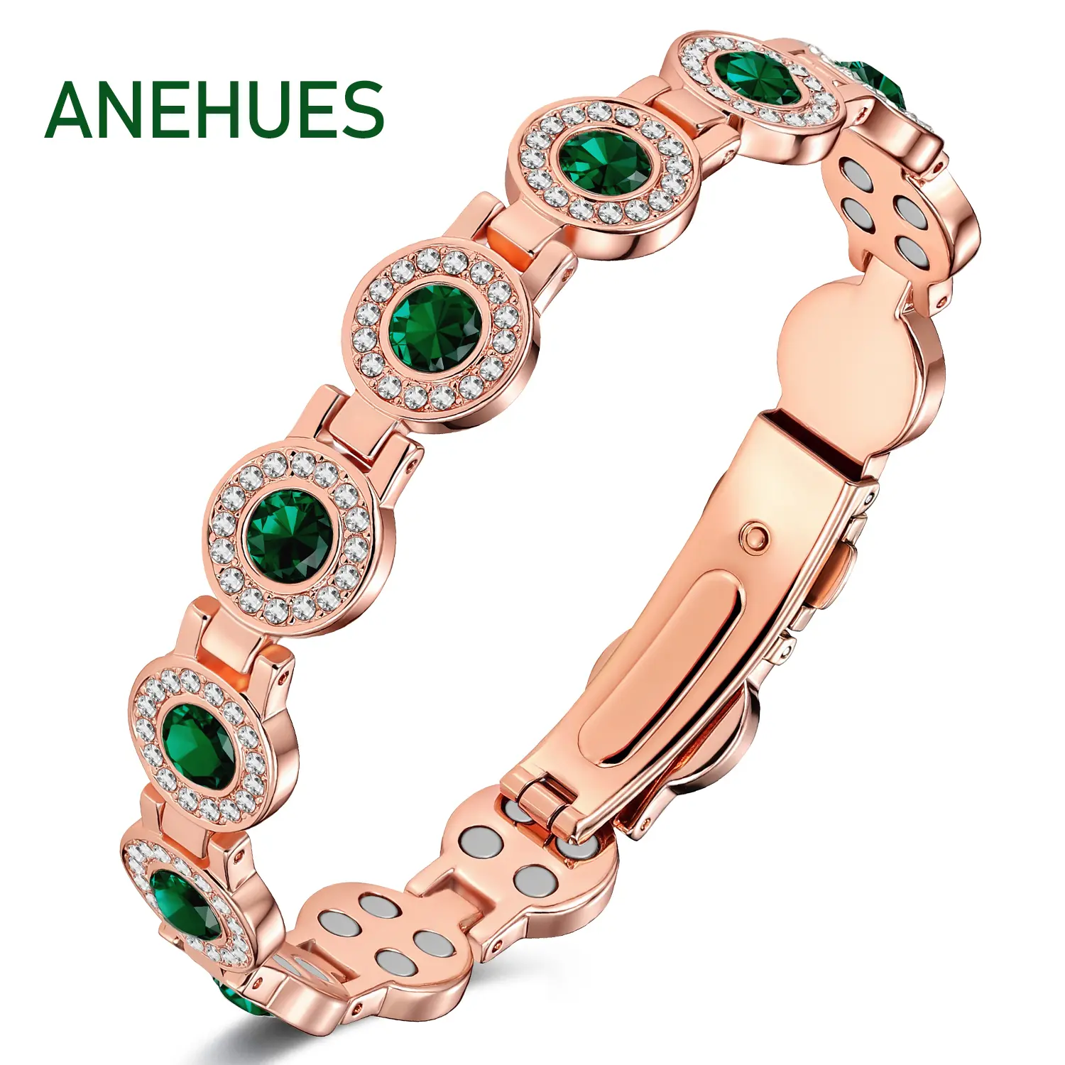 Anehues 99.99% Copper Bracelets for Women, 4X Ultra Strength Magnetic Bracelet with 3800 Gauss Neodymium Magnets, luck jewelry, Green gemstone Stylish Adjustable,Giftfree shipping only,charming bracelets,Energy Bracelets
