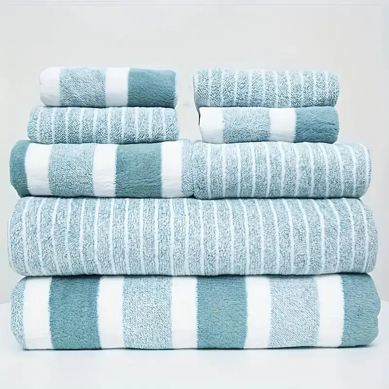 Striped Pattern Bath Towel Set, Including 2 Bath Towel & 2 Hand Towel & 4 Washcloth, Water Absorbent Towel Set for Home, Hotel, Spa & Bathroom, Premium Bath Towels Set