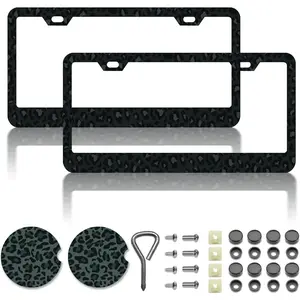 Black Leopard Print Printing License Plate Frames,Leopard Car Accessories for Women & Men,Cute License Plate Holder,Black Leopard Print Lover,Fits Standard US Vehicles Size 12.2 x 6 Inch