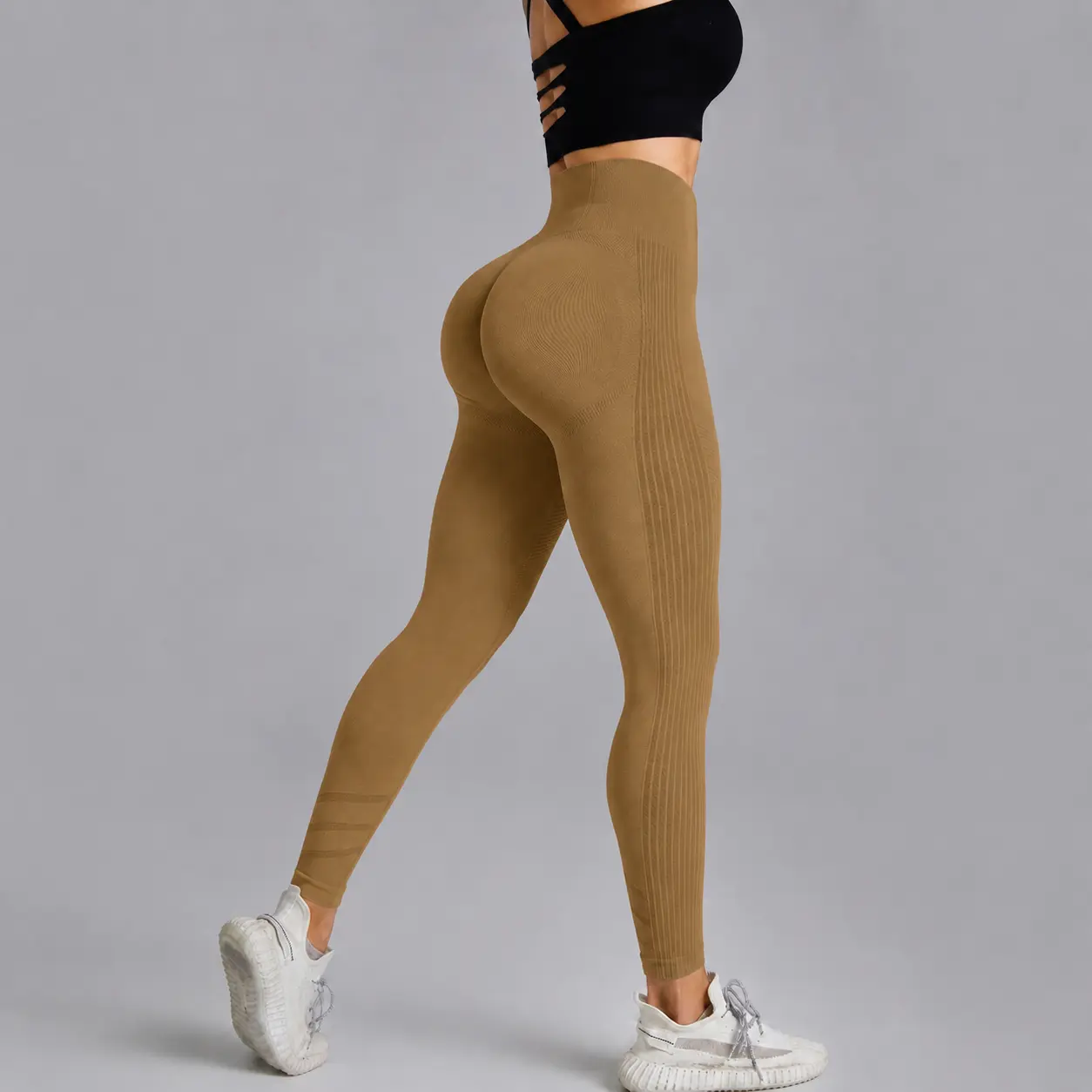 seamless knit high waist yoga leggings for women tummy control butt lifting stretch breathable compression workout pants sweat wicking quick dry athletic fitness training running activewear soft nude fit female sport leggings