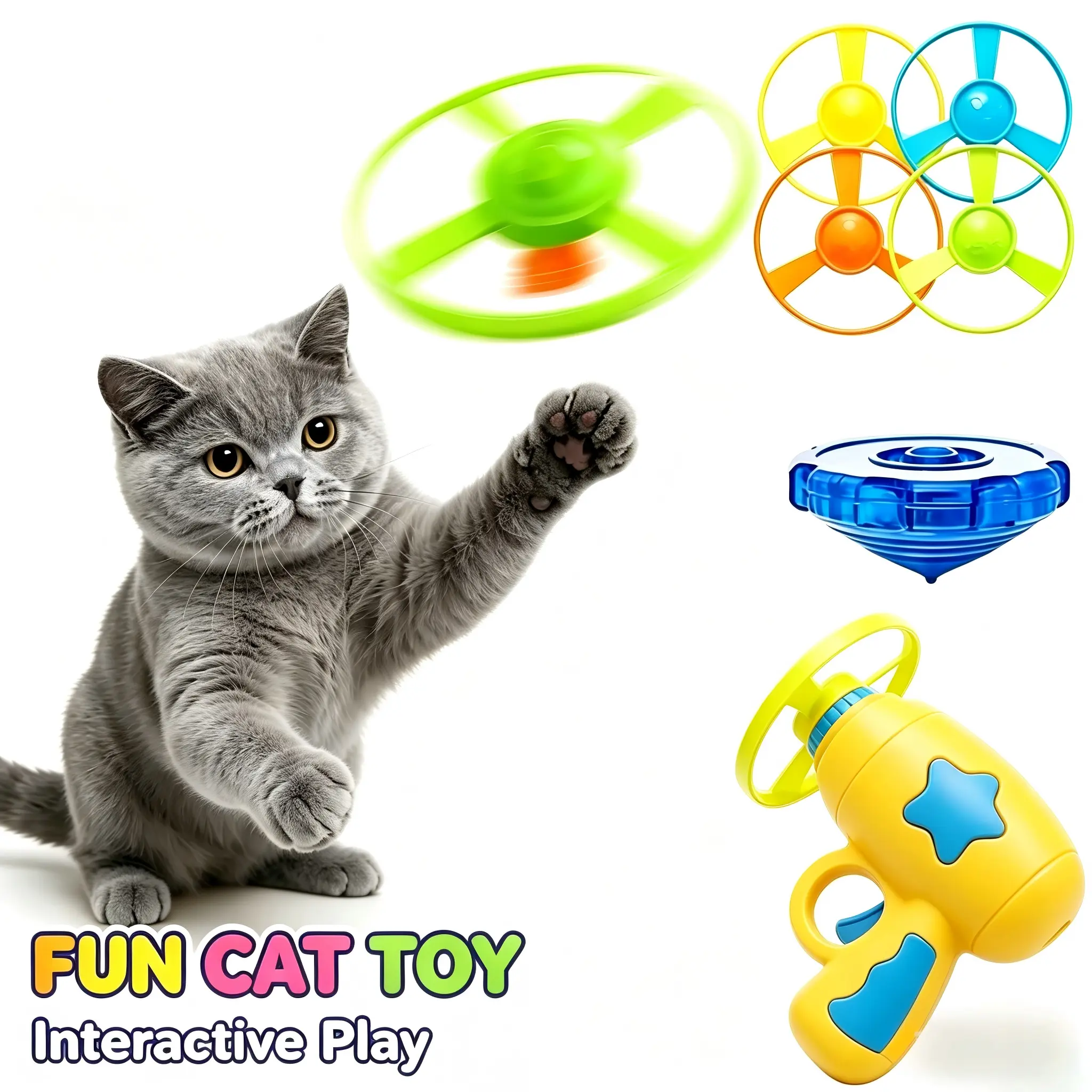6 Pcs Ball Launcher Interactive Toys Set - Flying Disc, kitty toy，cat stuff outdoorfun，Track, Propellers for Pet Training, Hunting, Chasing | Bored Indoor/Outdoor Cats, Kittens, Dogs, Puppies Pet Supplies Accessories