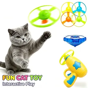 6 Pcs Cat Fetch Toy Set Launcher Gun, Flying Disc Toy, Cat Track Toy for Cat Training Hunting Chasing Interactive Cat Toys for Bored Indoor, Cute Kitten Kitty loys, Flying Propellers For Dog and Puppy Toy Pet Supplies, Cat Stuff Outdoorfun, Dog Stuff outd