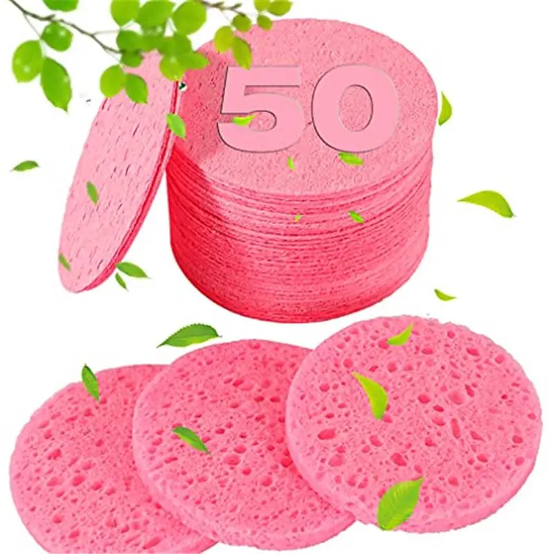 50 PCS Compressed Facial Sponges for Estheticians- 100% Natural Cellulose Face Sponge Professional Cosmetic Spa Sponges for Face Cleansing, Massage, Pore Exfoliating, Mask, Makeup Removal Size, 2.8 x 0.32 Inch