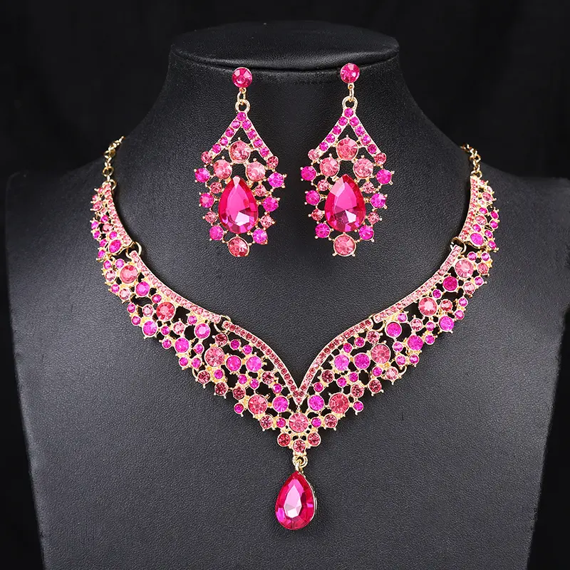 Rose red necklace+earring needles