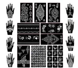 18 Sheets 97PCS Henna Tattoo Stencil Kit, Reusable Mehndi Templates for Indian Weddings, Christmas & New Year, Ramadan, Bridal Mehndi & Tattoo Templates for Women, Girls & Body Art